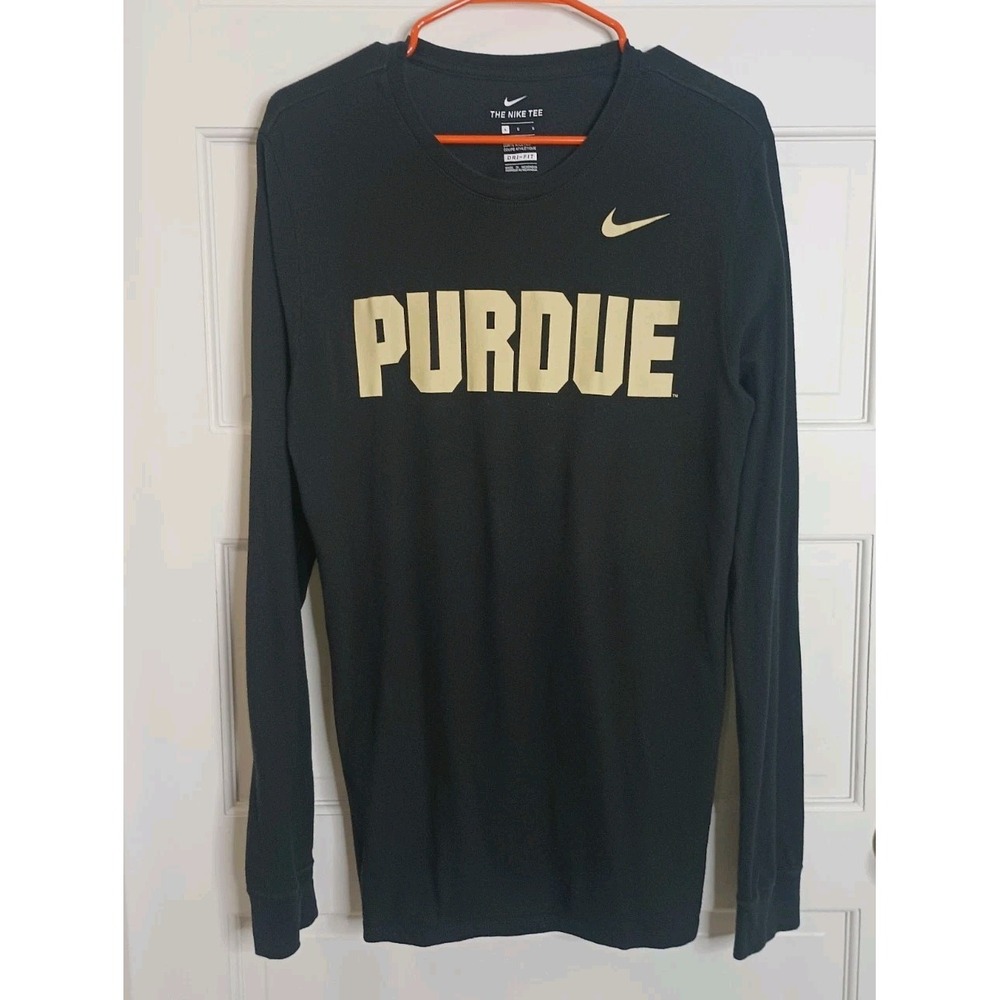 Purdue Women's Nike Long Sleeve T-shirt Size Large Black Beige Spell Out College
